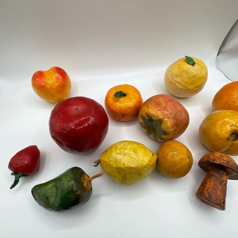 Handmade Fruit Bowl Painted Paper Mache Vegetables Rustic Kitchen Decor - Picture 5 of 8